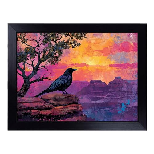 Lap Tray with Bean Bag Cushion, Crow Bird View - Handmade in the UK, Raised Wooden Edge, Padded Cushion, Heat-Resistant Wipe-Clean Surface, for Meals, Laptops and Crafts