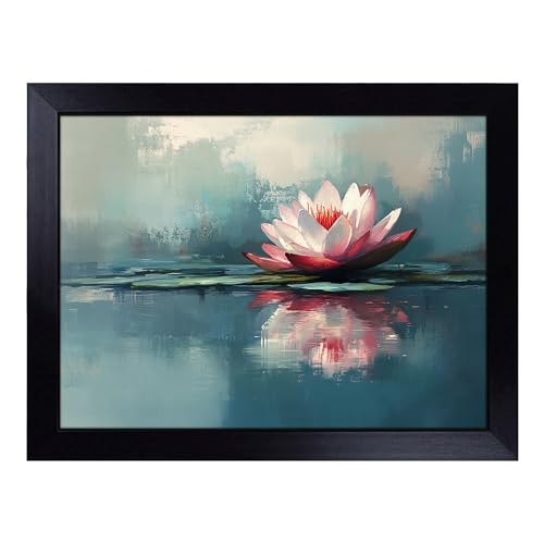 Lap Tray with Bean Bag Cushion, Water Lily View Flower - Handmade in the UK, Raised Wooden Edge, Padded Cushion, Heat-Resistant Wipe-Clean Surface, for Meals, Laptops and Crafts