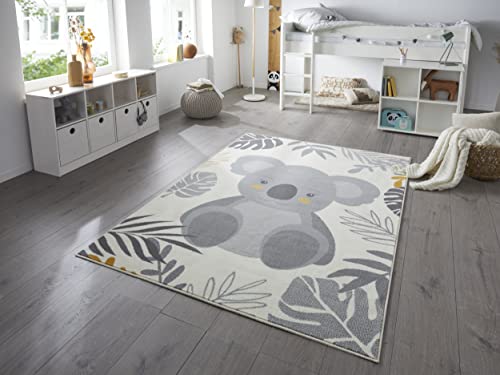 HANSE Home Koala Children's Room Rug - Boys Girls Play Mat Short Pile Rug Modern with Hearts Koala Motif Soft Pile Easy Care - Cream Mustard 80 x 150 cm