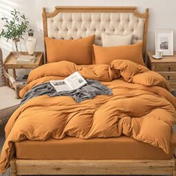 PURE ERA Jersey Knit Duvet Cover Set 100% T-Shirt Cotton Super Soft Comfy 3pc Bedding Set with Zipper Closure (Solid Burnt Orange, King)