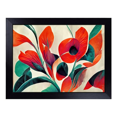 Lap Tray with Bean Bag Cushion, Flowers Abstract Art - Handmade in the UK, Raised Wooden Edge, Padded Cushion, Heat-Resistant Wipe-Clean Surface, for Meals, Laptops and Crafts