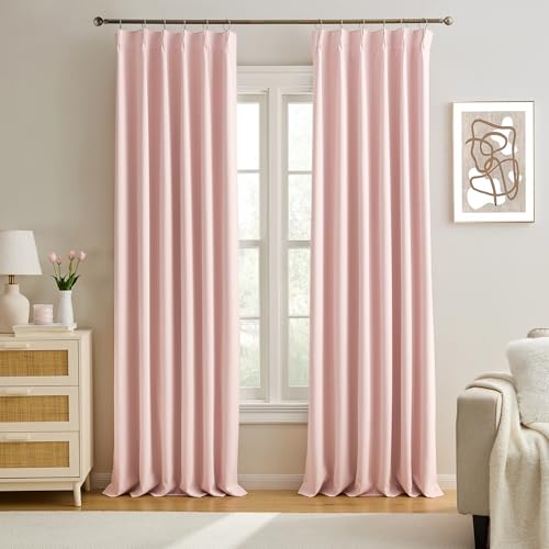 KEQIAOSUOCAI Pinch Pleated Curtains 108 Inches Long, Energy Saving Window Treatment Privacy Drapery for Living Room, Vertical Track System Elegant Hook Panels(Baby Pink, 2 Pieces, W40 x L108)