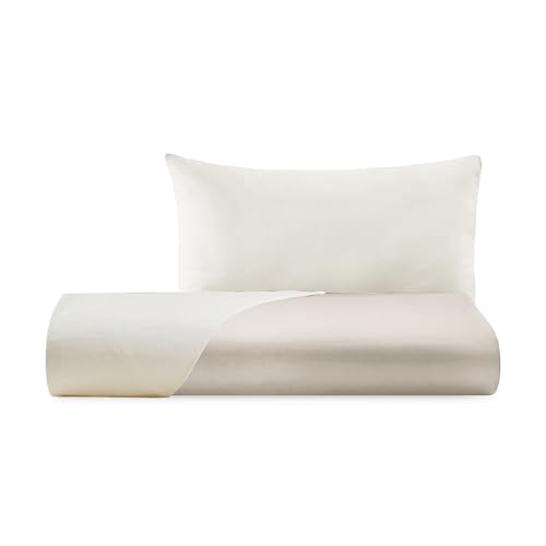 Giovanni Dolcinotti - Doubleface Single Duvet Cover Set – 1 Pillowcase – Sand/Ivory – 100% Cotton Percale – Made in Italy – Boston Model