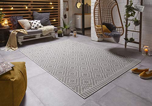 freundin Home Collection Mia Indoor and Outdoor Rug - Weatherproof Modern Design for Balcony Patio Conservatory Bath Mat Living Room Rug Waterproof Grey Cream 160 x 230 cm