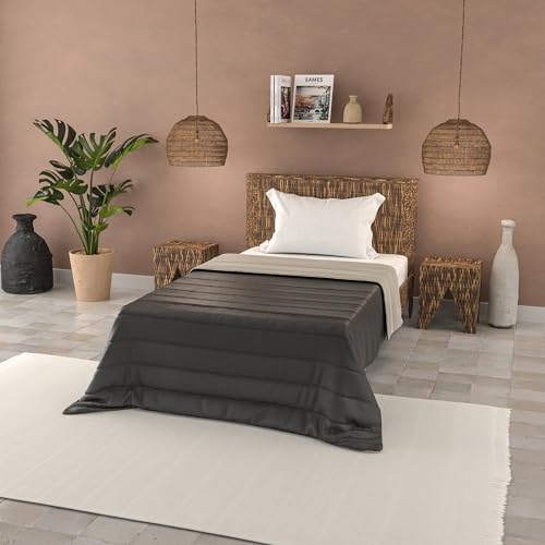 BASIC Line Summer Quilt Made in Italy Printed Soft Microfibre Bedspread - Spring Summer Mid-Season Quilt Solid Colour - Single 160 x 240 cm, Dark Grey/Light Grey