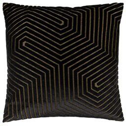 Paoletti Evoke Velvet Polyester Filled Cushion – Luxurious Chevron Pattern Decorative Square Pillow With Filling (Black - 45x45cm)