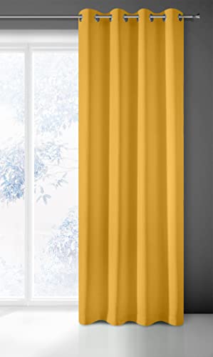 Eurofirany RITA Smooth Plain Modern Curtain with Eyelets - 1 Unit, Bedroom, Living Room, Lounge, Kitchen, 140g m/2, W55 x L98, Mustard Yellow