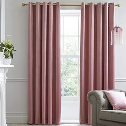 Laurence Llewelyn-Bowen Montrose Blush Blackout, W66 x L72 (168 x 183cm), Velvet Living Room & Bedroom, Pink Thermal/Eyelet Curtains, Fabric