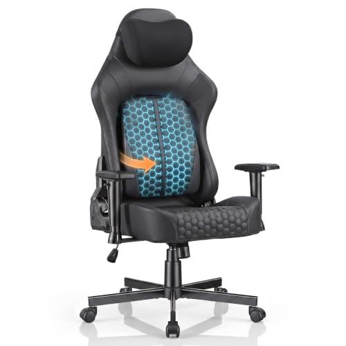 JUMMICO Ergonomic Gaming Chair, Pop-Out Dynamic Lumbar Support, 2D Adjustable Armrests, 90–135° Reclining High Back Computer Chair with Memory Foam Headrest, Max Load 150kg,Black