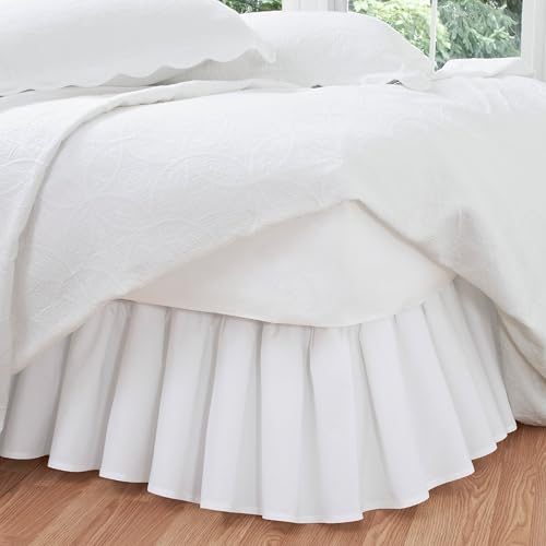 Fresh Ideas Bedding Ruffled Bed Skirt, Classic 14” drop length, Gathered Styling, Full, White