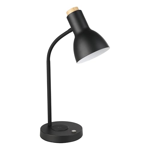 Eglo LED Bedside lamp Veradal-QI, Side Table Light with Wireless QI Charger, Touch dimmable Living Room and Bedroom Lighting Made of Natural Wood, Black and Cream Coloured Metal, Warm White