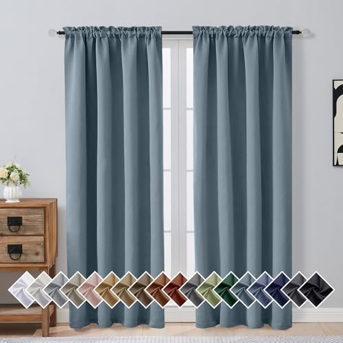 OVZME Stone Blue Blackout Curtains for Bedroom 72 Inch Length 2 Panels Set, Solid Thermal Insulated Energy Saving Window Curtains for Living Room, Dual Rod Pocket Window Drapes, 2x40Wx72L Inches