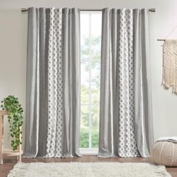 "INK+IVY Imani Cotton Geometric Print, Single Panel Window Curtain, Texture, Mid-Century Look Easy to Hang, Fits up to 1.25"" Diameter Rod, 50"" x 84"", Grey"