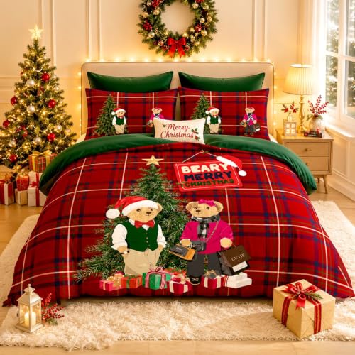 GC GAVENO CAVAILIA Merry Christmas Bedding Kingsize Duvet Cover Sets - Breathable, Lightweight, Reversible Quilt Cover Set - Soft Touch, Christmas King Size Duvet Cover With Pillow Cases,230x220cm