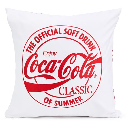 The Gift Scholars Coca Cola White Cushion Covers Officially Licensed by Coke 40 x 40cm with Zipper. Pattern on both sides. Velvet Feel & Dual-Sided Design