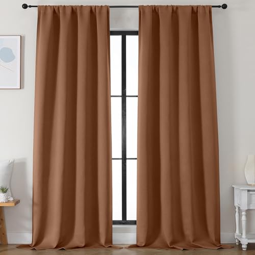 Simplebrand Sun Baked Blackout Curtains for Bedroom 96 Inches Long 2 Panels, Solid Thermal Insulated, Energy Saving Living Room Window Treatment Curtains Blackout Drapes, W50 x L96 Inch, Sun Baked