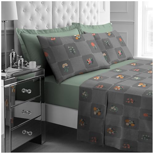 GC GAVENO CAVAILIA Single Bed Sheet Set - 3Piece Printed Bedding Set (Fitted Sheet, Flat Sheet & 1 Pillow Cases) - Warm Thermal Fluffy Bedding - Soft Polyester Fleece Bedding Sheet Set, Charcoal