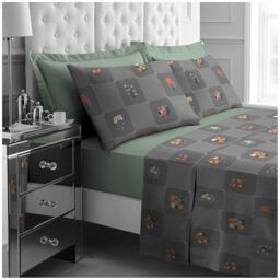 GC GAVENO CAVAILIA Single Bed Sheet Set - 3Piece Printed Bedding Set (Fitted Sheet, Flat Sheet & 1 Pillow Cases) - Warm Thermal Fluffy Bedding - Soft Polyester Fleece Bedding Sheet Set, Charcoal