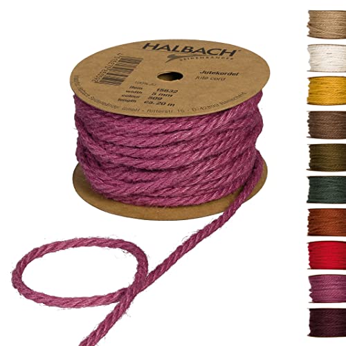 Halbach Seidenb??nder Premium Jute Twine - Width: 5 mm Length: 20 m - Jute Rope for Decorations, Jute Cord Made of 100% Natural Jute for Garden and Gift Wrapping, Colour: Berry
