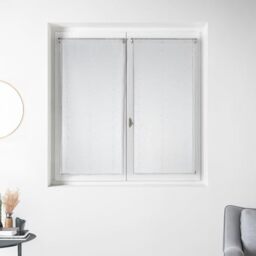 Homemaison Pair of Small Organza Curtains with Silver Stripes - Polyester - Rod Pocket Hem - Window Use for Kitchen Living Room - 45 x 90 cm - White