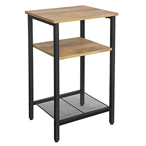 VASAGLE End Table, Side Table and Nightstand with 3 Shelves, Heavy-Duty Steel Frame, Living Room Bedroom, Easy Assembly, Honey Brown and Black LET201B05