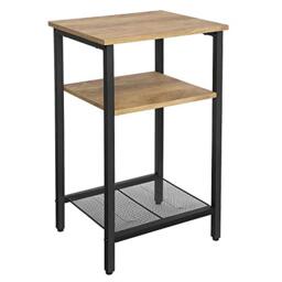VASAGLE End Table, Side Table and Nightstand with 3 Shelves, Heavy-Duty Steel Frame, Living Room Bedroom, Easy Assembly, Honey Brown and Black LET201B05