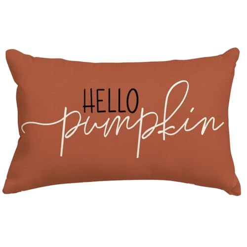 RABUSOFA Fall Pillow Covers 12x20 Inch,Rust Autumn Hello Pumpkin Pillows Decorative Throw Pillows,Lumbar Outdoor Thanksgiving Cushion Cover Farmhosue Fall Decor for Bedroom Couch Sofa