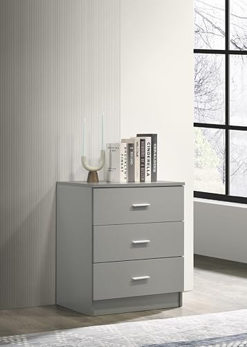 Timber Art Design UK Rio Costa 3 Drawer Bedroom Chest of Drawers with Stylish Metal Handles & Runners Storage Organiser Unit for Hallway Living Room Bedside Cabinet - Light Grey, H69 x W60 x D40 cm