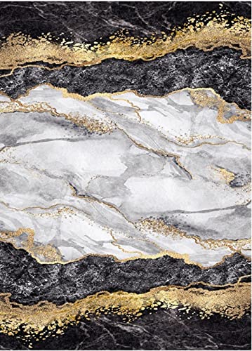 MANI TEXTILE TPS_GOLD_BLACK_120 Rug, Polyester, Black, 120 x 180 cm