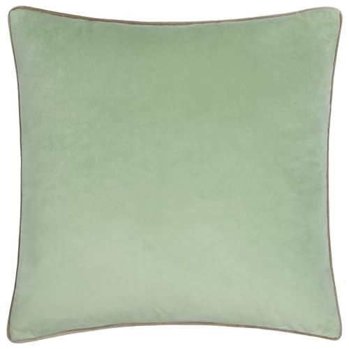 furn. Meridian Feather Filled Cushion – Luxury Contrast Piped Velvet Decorative Pillow (Eucalyptus/Mocha - 45x45cm)