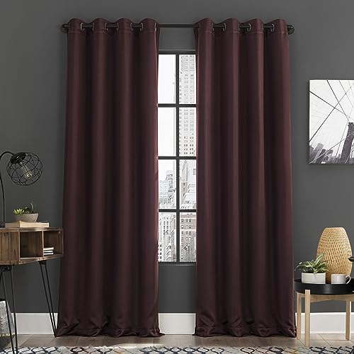 "Sun Zero Soho 2-Pack Energy Saving Noise Reducing Blackout Grommet Curtain Panel Pair, 54"" x 84"", Merlot Red"