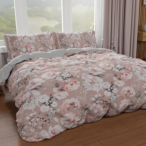 PETTI Artigiani Italiani - Maxi Double Duvet Cover Set 240 x 220 cm (2 Pillowcases 80 x 80 cm Included), Microfibre Duvet Cover Set with Digital Floral Print 17 03 - Made in Italy
