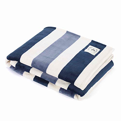 Nautica - Throw Blanket, Super Soft & Cozy Fleece Bedding, Stylish Home Decor, Dorm Room Essentials (Awning Stripe Blue, Throw), 50 x 60