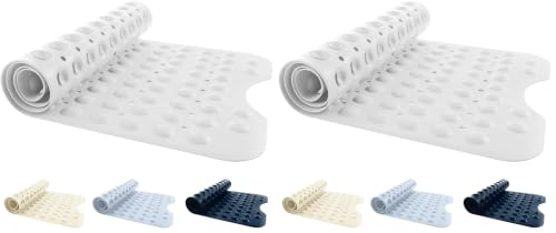 ANSIO Bath Mat, Non Slip PVC Shower Mat, 100 x 40 cm, White (Pack of 2)