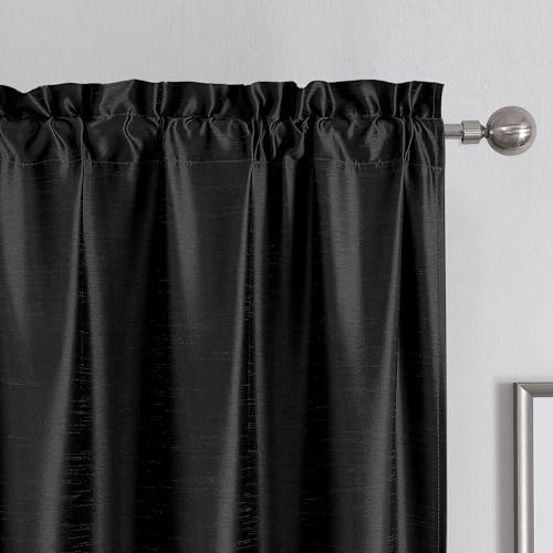 Chyhomenyc Uptown Black Curtains 54 Inch Length 2 Panels, Room Darkening Soft Faux Silk Chic Fabric Short Kitchen Curtains for Bedroom Living Room Windows, Each 30Wx54L