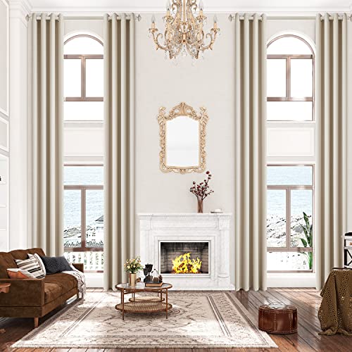 Sanceor Blackout Extra Long Curtain with Grommet,Ivory 156 Inch Long 1 Panel,Room Darkening Thermal Insulated Solid Color Drapery 13ft for 2 Story House, Great Room,High Ceiling.