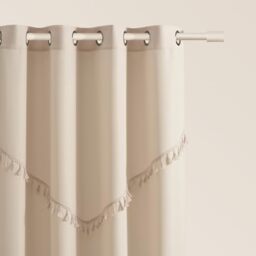 ROOM99 Chloe Curtain with Silver Eyelets 140 x 250 cm Width x Height Sliding Curtains Modern Curtain Living Room Bedroom Cream 1 Piece