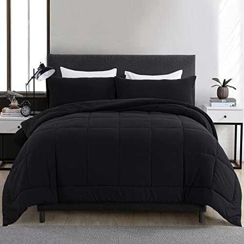DOWNCOOL Full Size Comforter Sets -All Seasons Bedding Comforters & Sets with 2 Pillow Cases -3 Pieces Bed Set Full Down Alternative Comforter Set -Black Bedding Comforter Sets Full (82x86 inches)