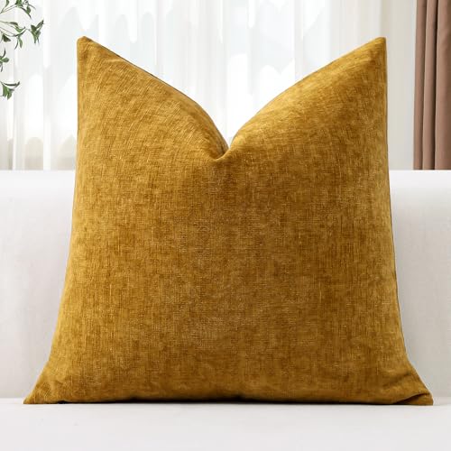 OTOSTAR Chenille Throw Pillow Covers 16x16 Inch Soft Farmhouse Gold Yellow Decorative Pillow Covers Solid Square Cushion Case for Sofa Bed Living Room Couch Home Decor (Gold Yellow)