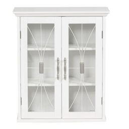 Teamson Home Delaney Bathroom Wooden Wall Cabinet White 7930 With 2 Glass Doors