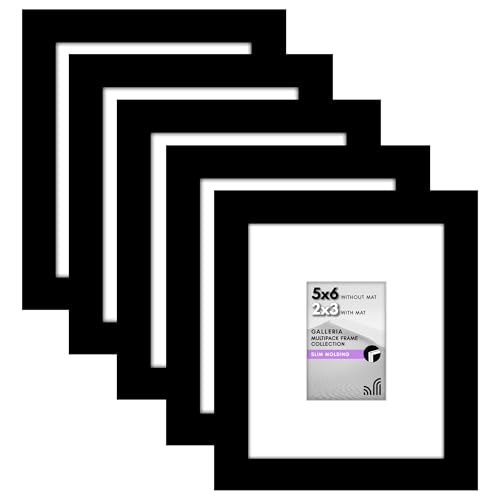 Americanflat 5x6 Picture Frame with Polished Plexiglass - Set of 5 - Use as 2x3 Frame with Mat or 5x6 Frame Without Mat - Galleria Collection - Gallery Frames for Tabletop and Wall Display - Black