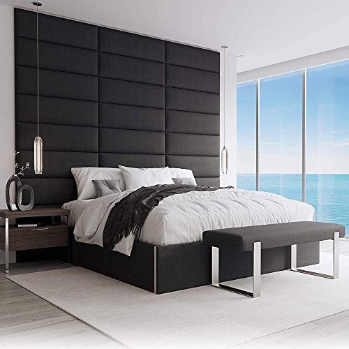 VANT Upholstered Headboard - Accent Wall Panels - Packs of 4 - Easy to Install - Single & Double Bed Size (91cm Wide, Weave Steal Black)