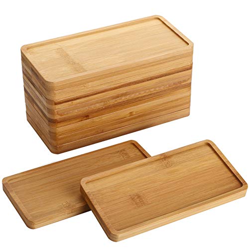 Yarlung 10 Pack Rectanglar Small Bamboo Saucers, 17.8x8.6 cm Plant Pot Drainage Trays for Succulent, Cactus, Bonsai Flower, Small Indoor Planters, Living Room, Balcony, Home Decor