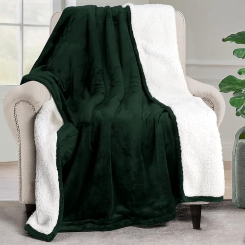 Utopia Bedding Sherpa Blanket Throw Size [Forest Green, 50x60 Inches] - 480GSM Thick Warm Plush Fleece Reversible Blanket for Bed, Sofa, Couch, Camping and Travel