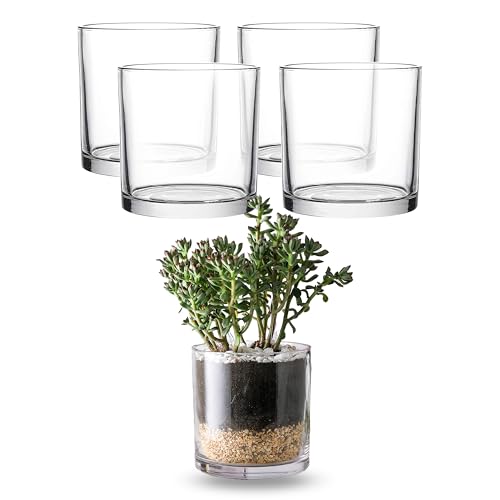 "WHOLE HOUSEWARES - 5""X5"" Glass Cylinder Vase - Candle Holder - Decorative Centerpiece Arrangement for Wedding Party Event Home Office Decor - Set of 4"