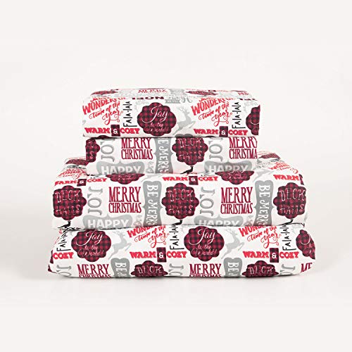 Aubrie Home Accents 4-Piece Holiday Notes Christmas Sayings Winter Deep Pocket Full Microfiber Bed Sheet Set, Red Grey Black