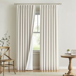 "Vision Home Natural Pinch Pleated Full Blackout Curtains Linen Blended Room Darkening Window Curtains 108 inch for Living Room Bedroom Thermal Insulated Pinch Pleat Drapes with Hooks 40"" Wx108 Lx2"