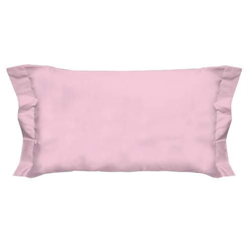 PENSIERI DELICATI Pair of Pillowcases 52 x 82 cm with Two Shuttlecocks Finish in Plain Colour, Made in 100% Cotton, Made in Italy, Pink