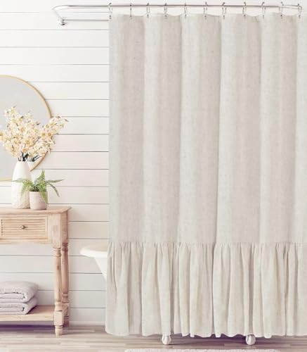 Felisa Farmhouse Long Shower Curtain with A Ruffle Hem 72x78 inch, Linen Blend Shower Curtain for Bathroom,Natural