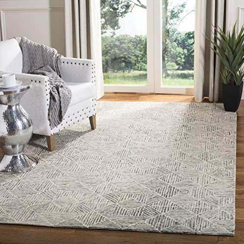Safavieh Contemporary Rug for Living Room, Dining Room, Bedroom - Abstract Collection, Short Pile, in Ivory and Green, 183 X 274 cm